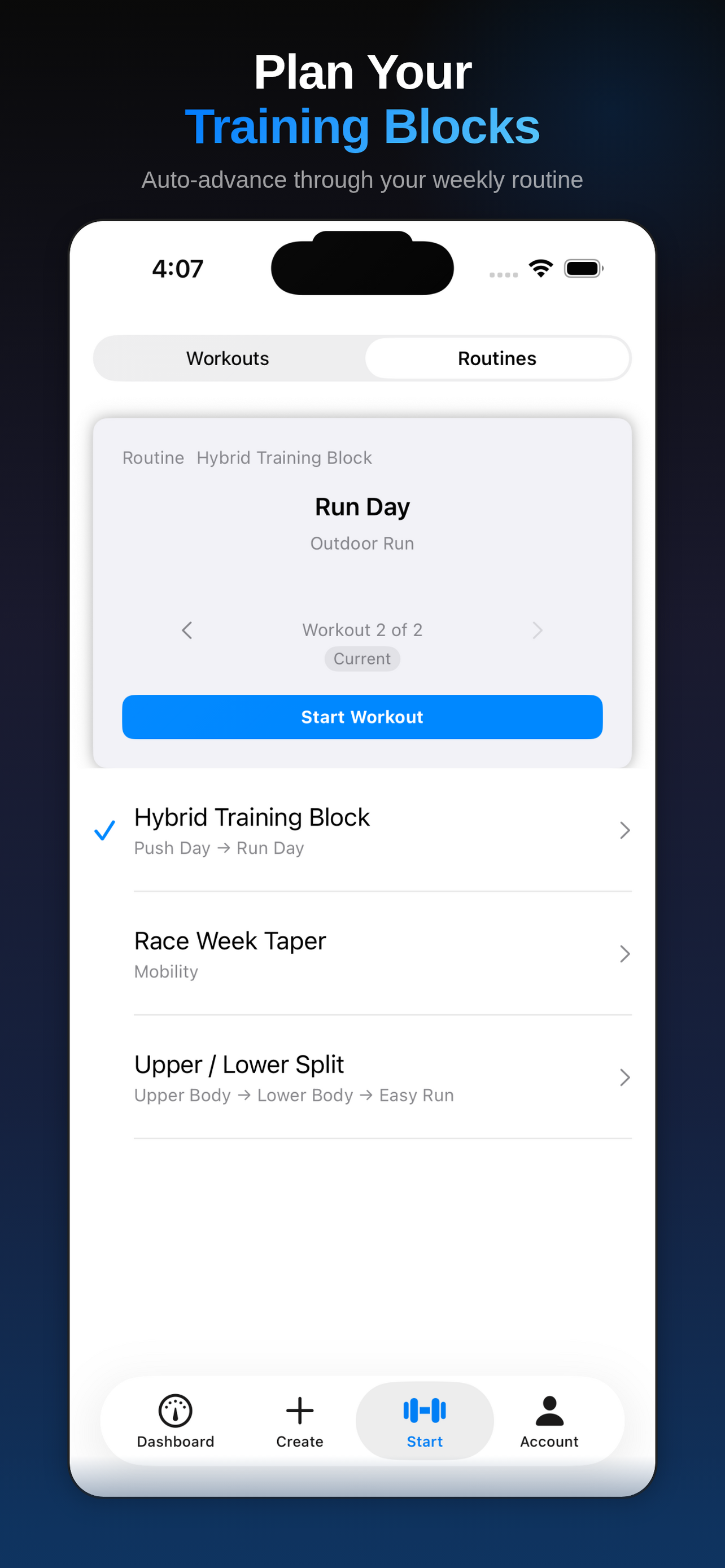 Routines that auto-advance to the next workout