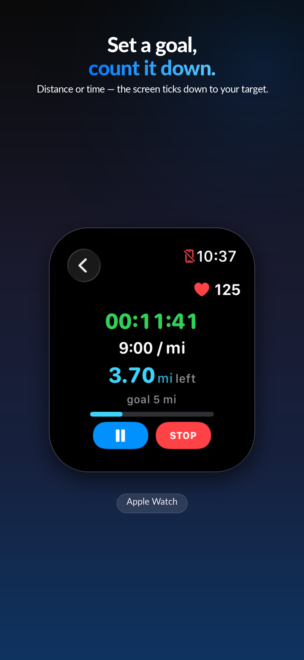 Distance goal countdown on Apple Watch