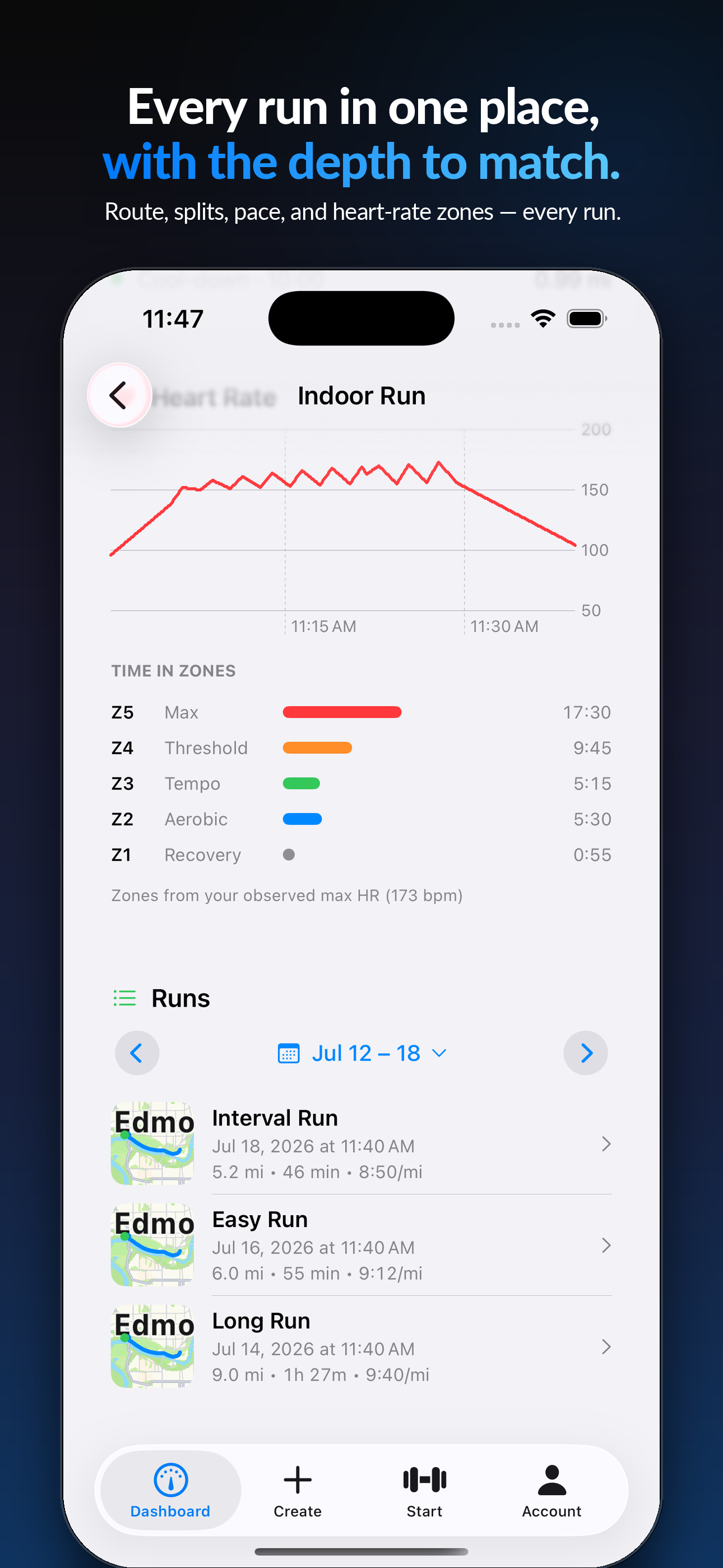 Run Log — every run in one place with a full breakdown